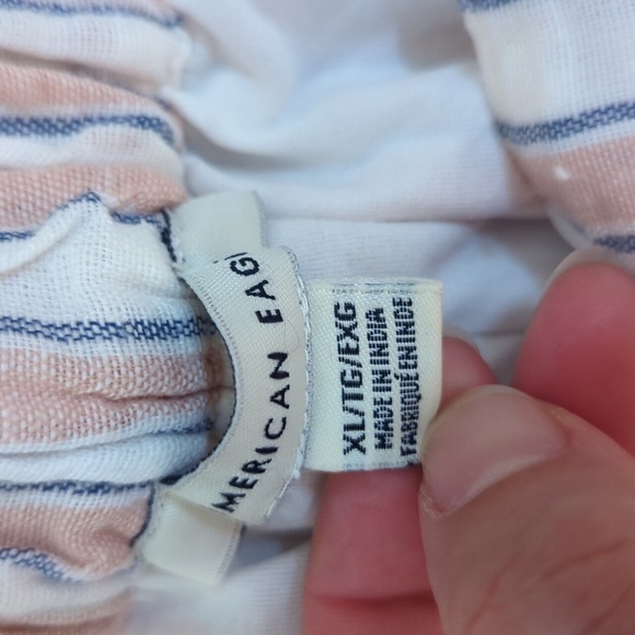 AE high waisted side buttons cullotes linen blend striped pants lined XL - Picture 4 of 10